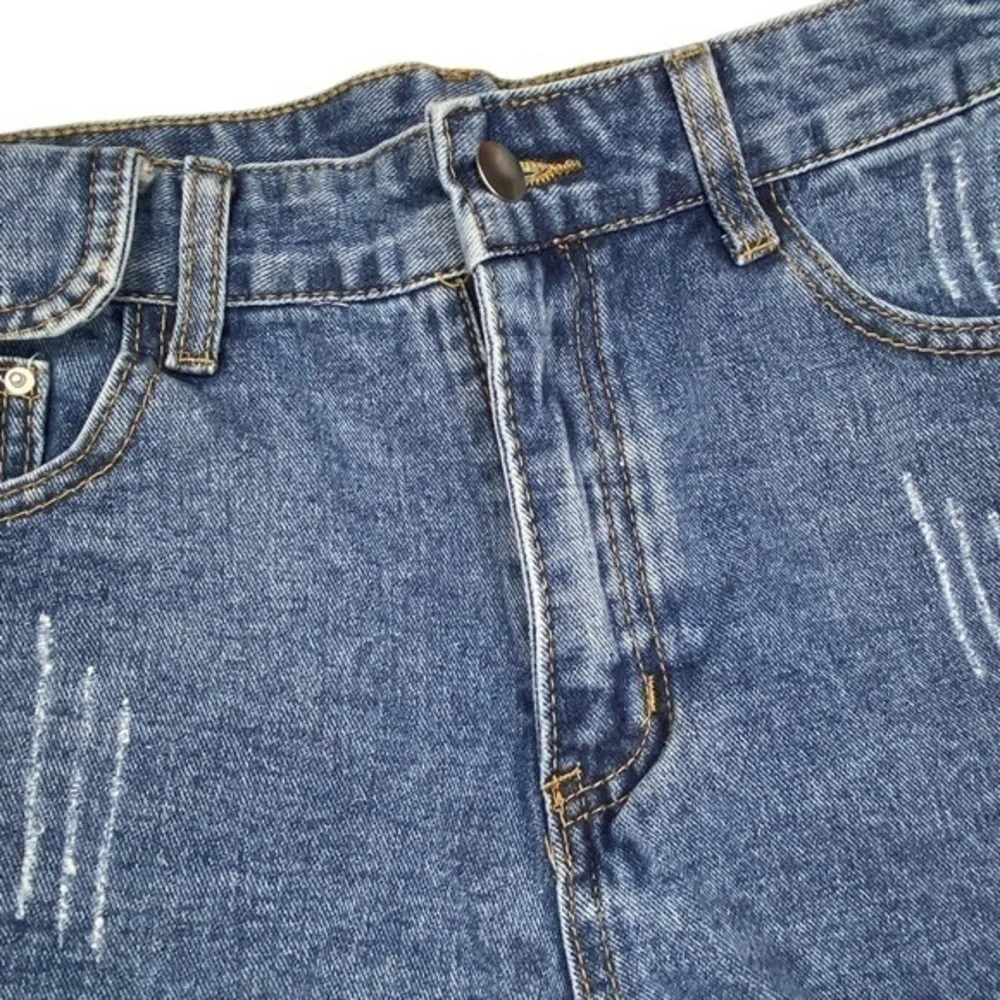 Shein Jean Shorts Cutt Off Frayed Hem Distressed Denim Blue‎ Size Medium